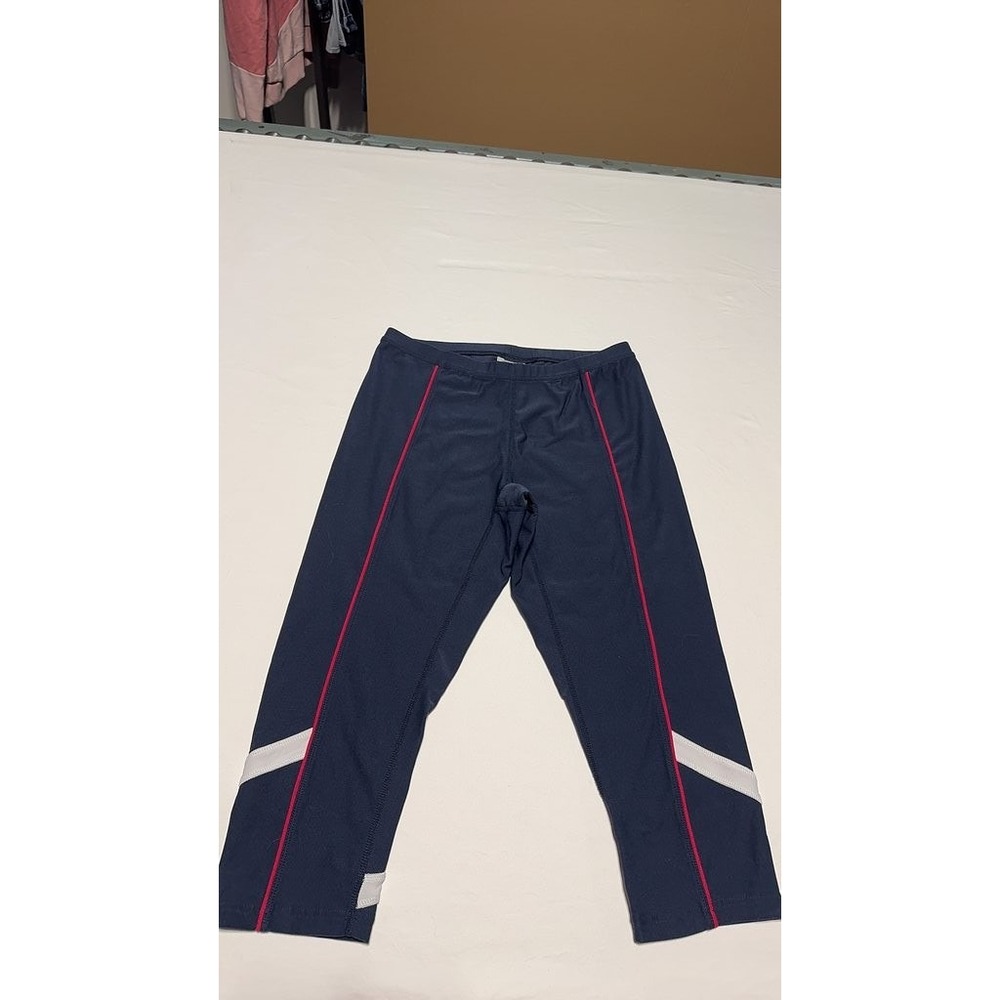Nike Womens Navy Capri Leggings Reflective Stripes Red Piping Size M Petites
